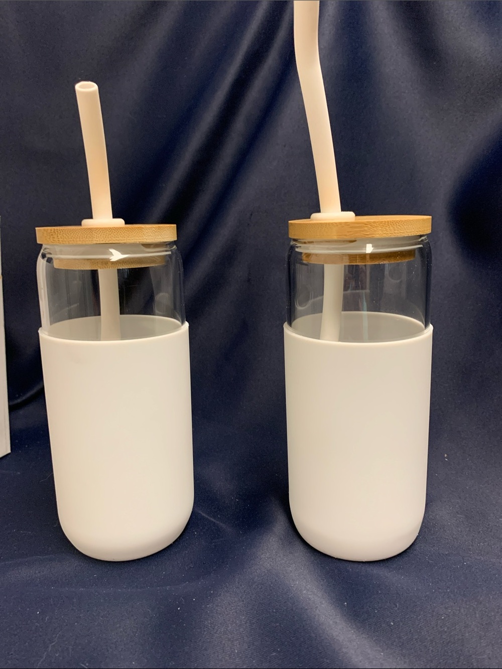 White Glass Tumbler with Bamboo Lid and Straw - Modern Drinkware